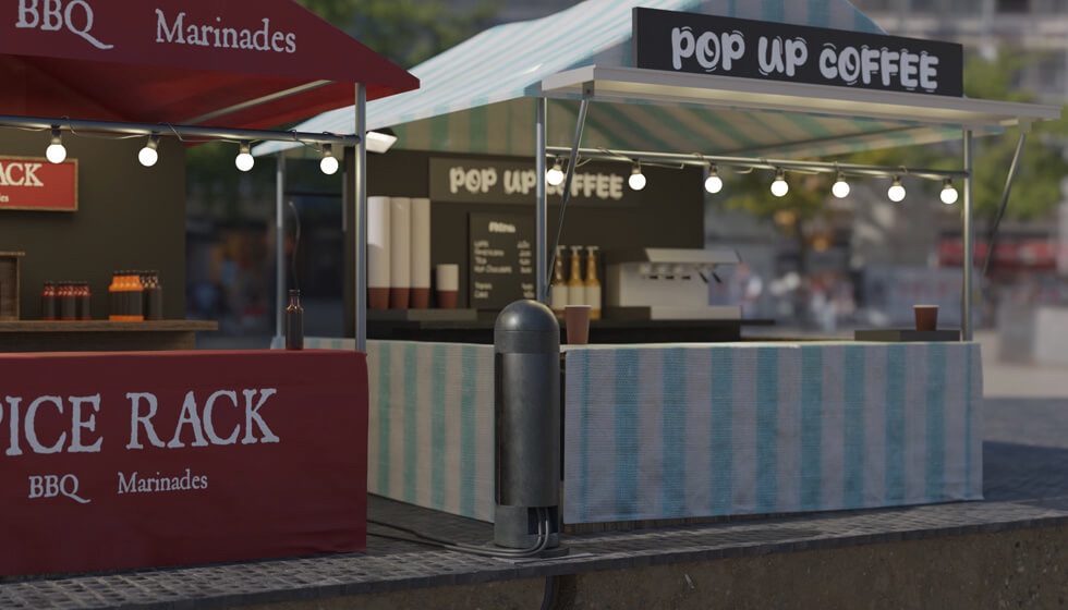 Power bollards are the perfect solution for supplying electricity to temporary stalls and food vans.